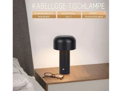 NETTLIFE Lámpara de mesa LED inalámbrica, lámpara de noche regulable de 2W con pilas para dormitorio, lámpara de seta pequeña
