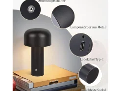 NETTLIFE Lámpara de mesa LED inalámbrica, lámpara de noche regulable de 2W con pilas para dormitorio, lámpara de seta pequeña