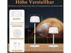 NETTLIFE Lámpara de mesa LED inalámbrica, lámpara de noche continua con batería