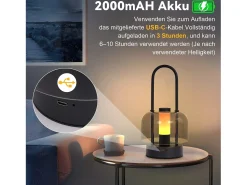 NETTLIFE Lámpara de mesa LED portátil Nettlife, lámpara de noche inalámbrica, regulable (1800 K-6500 K), con memoria, recargable por USB-C,color negro