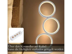 NETTLIFE Lámpara de mesa LED regulable, lámpara de cabecero, diseño moderno táctil, anillo de aluminio blanco metálico, estudio.