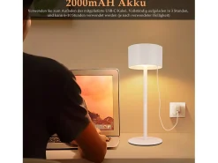 NETTLIFE Lámpara de mesa LED inalámbrica: lámpara de mesa regulable táctil con 3 temperaturas de color, altura ajustable, USB