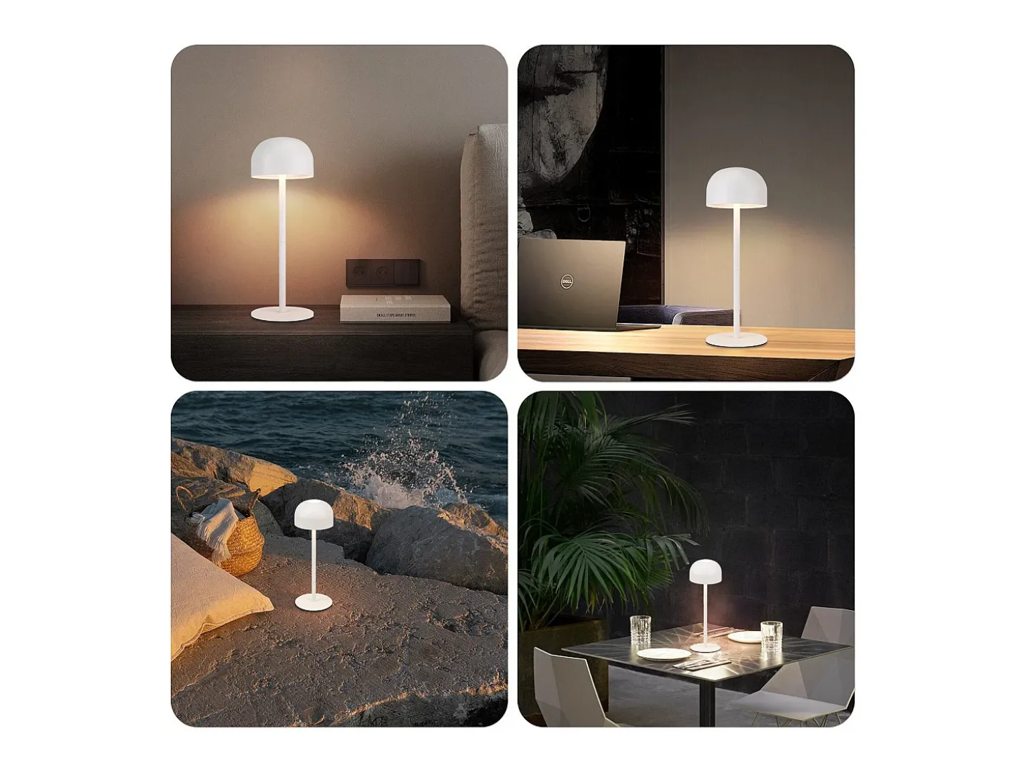 NETTLIFE Lámpara de mesa LED inalámbrica: lámpara de mesa regulable táctil con 3 temperaturas de color USB