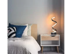 NETTLIFE lámpara de mesa LED regulable táctil para mesilla de noche, moderna de 12W con un diseño negro de 1,6 metros.