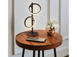 NETTLIFE Lámpara de Mesa Moderna LED Negra, Anillos Desmontables, 13W, 3000K, Blanco Cálido, Asistente Desmontable