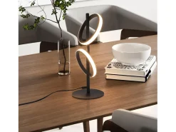 NETTLIFE Lámpara de Mesa Moderna LED Negra, Anillos Desmontables, 13W, 3000K, Blanco Cálido, Asistente Desmontable