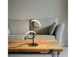 NETTLIFE Lámpara de Mesa Moderna LED Negra, Anillos Desmontables, 13W, 3000K, Blanco Cálido, Asistente Desmontable