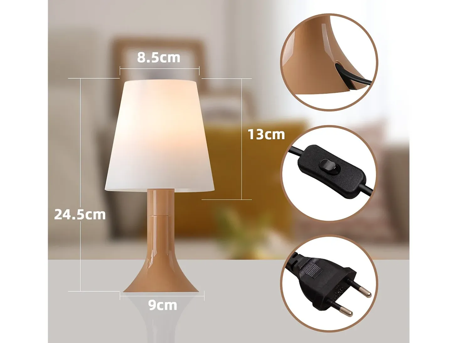 NETTLIFE Lámpara de mesa para salón, lámpara de noche con cable, juego de 2 pequeñas, E14 modernas.