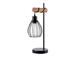 NETTLIFE Lámpara de mesa salón vintage madera: lámpara de noche negra 1 luz diseño industrial metal casquillo e27 sin bombilla