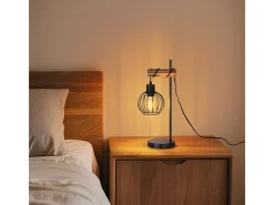 NETTLIFE Lámpara de mesa vintage para salón, lámpara de noche E27: Lámpara de mesa retro de una luz con diseño industrial en metal negro Sin bombilla