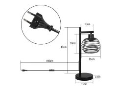 NETTLIFE Lámpara de mesa vintage Lámpara de noche E27 - Lámpara de mesa de metal industrial negro Máx. Lámpara de escritorio retro de 60 W