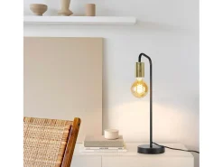 NETTLIFE Lámpara de Mesa Vintage Lámpara de Noche para - Lámpara de Mesa Industrial E27 de Oro Negro Luz Nocturna para niños en el Dormitorio