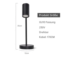 NETTLIFE lámpara de mesilla, lámpara de mesa negra, salón giratoria 350° GU10, metal, oficina.
