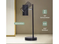 NETTLIFE lámpara de mesilla, lámpara de mesa negra, salón giratoria 350° GU10, metal, oficina.