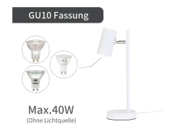 NETTLIFE lámpara de mesilla de noche, lámpara de mesa blanca giratoria 350° GU10, de metal, para oficina.