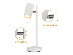 NETTLIFE lámpara de mesilla de noche, lámpara de mesa blanca giratoria 350° GU10, de metal, para oficina.