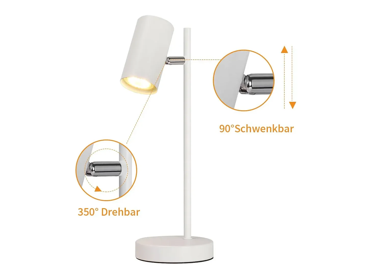 NETTLIFE lámpara de mesilla de noche, lámpara de mesa blanca giratoria 350° GU10, de metal, para oficina.