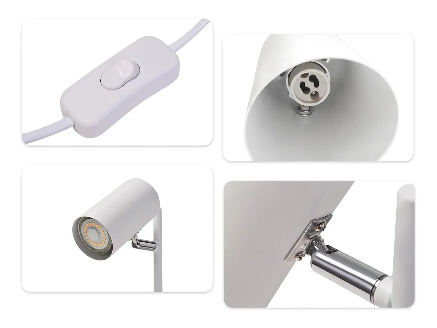 NETTLIFE lámpara de mesilla de noche, lámpara de mesa blanca giratoria 350° GU10, de metal, para oficina.