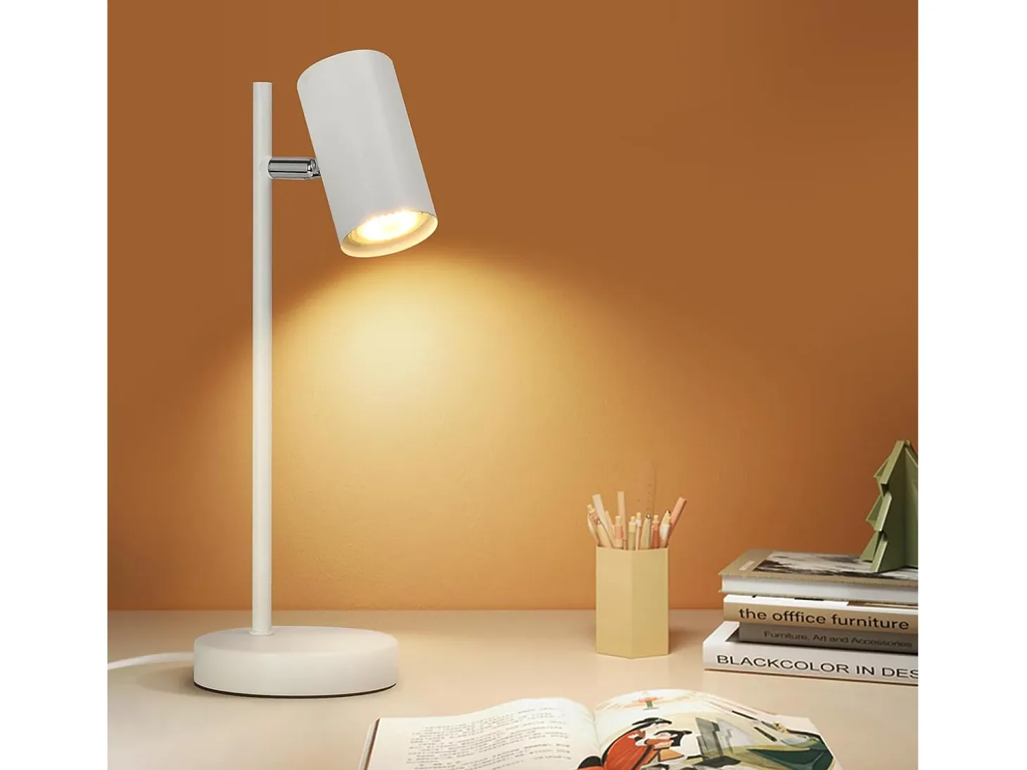 NETTLIFE lámpara de mesilla de noche, lámpara de mesa blanca giratoria 350° GU10, de metal, para oficina.