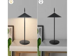 NETTLIFE Lámpara de noche inalámbrica táctil LED lámpara de mesa negra regulable 1800mhA recargable con USB, LED integrado permanentemente, IP44