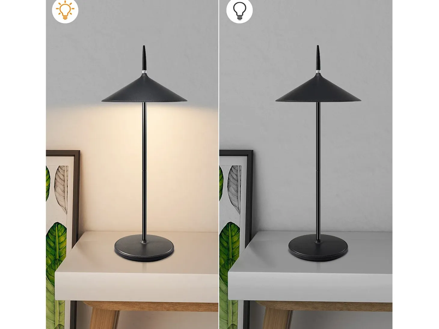 NETTLIFE Lámpara de noche inalámbrica táctil LED lámpara de mesa negra regulable 1800mhA recargable con USB, LED integrado permanentemente, IP44