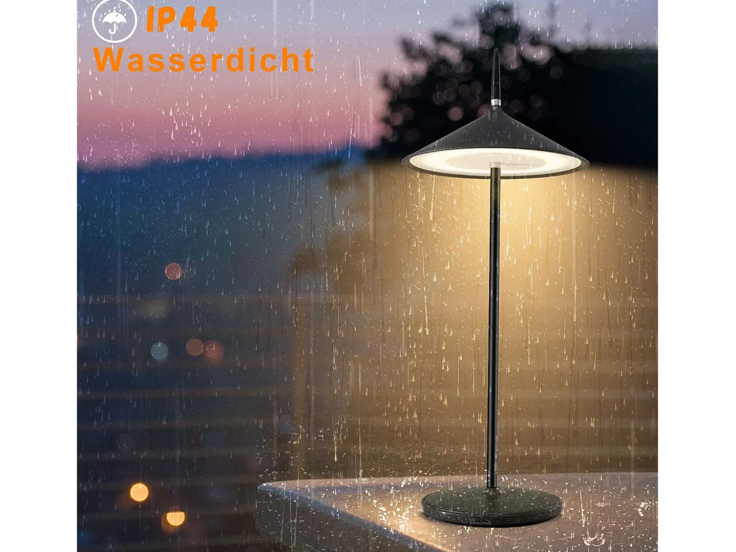 NETTLIFE Lámpara de noche inalámbrica táctil LED lámpara de mesa negra regulable 1800mhA recargable con USB, LED integrado permanentemente, IP44