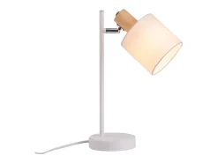 NETTLIFE Lámpara de noche vintage de madera 35,5cm E14 blanca Pantalla de tela con interruptor Ajustable sin bombilla