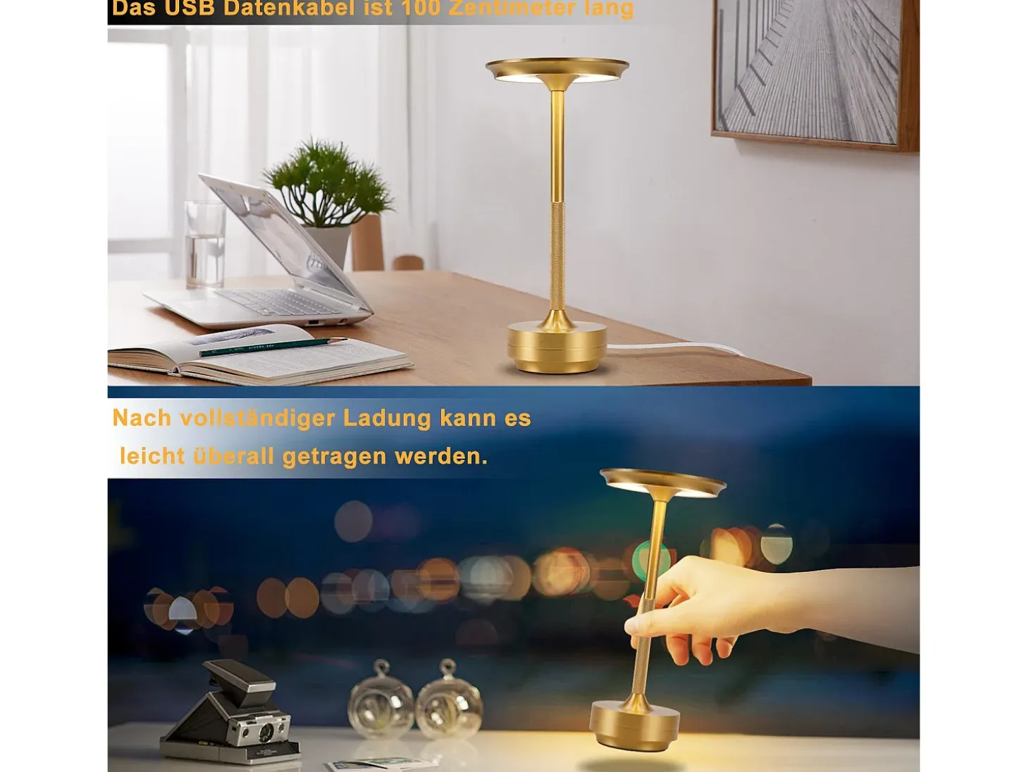NETTLIFE Lámpara de noche, lámpara de mesa inalámbrica, batería - Lámpara de mesa LED táctil regulable con batería recargable por USB