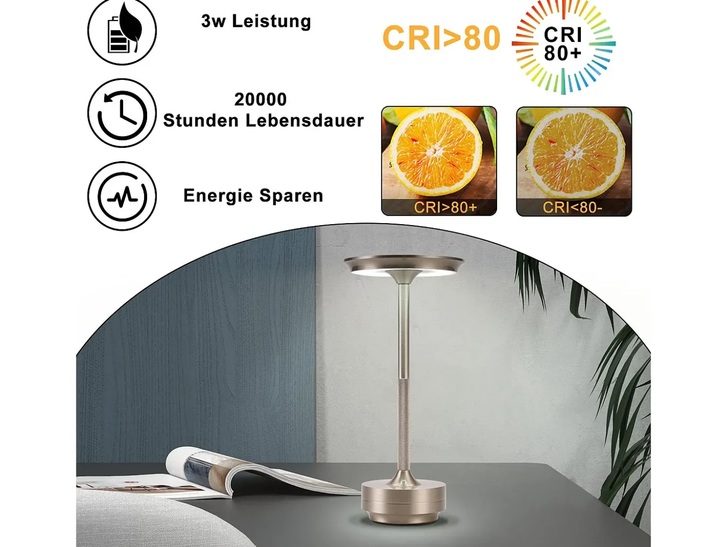 NETTLIFE Lámpara de noche, lámpara de mesa inalámbrica, batería - Lámpara de mesa LED táctil regulable con batería recargable por USB