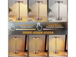 NETTLIFE Lámpara de noche, lámpara de mesa inalámbrica, batería - Lámpara de mesa LED táctil regulable con batería recargable por USB