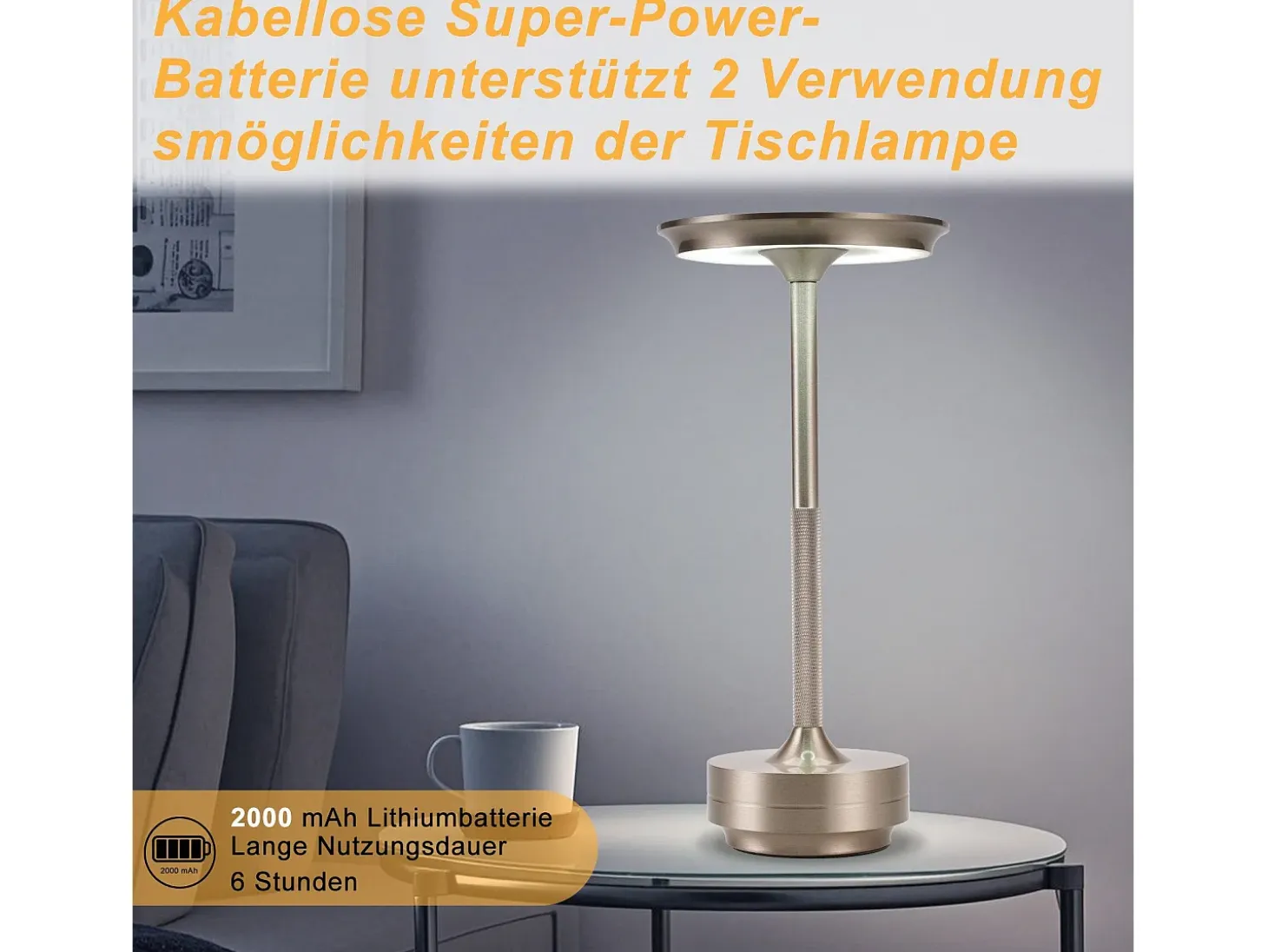 NETTLIFE Lámpara de noche, lámpara de mesa inalámbrica, batería - Lámpara de mesa LED táctil regulable con batería recargable por USB
