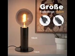 NETTLIFE lámpara de noche / lámpara de mesa vintage, E27, negro, máximo 40W, de estilo retro industrial.