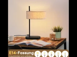NETTLIFE Lámpara de noche para dormitorio, lámpara de mesa vintage de 44,5 cm, E14, de lino negro con interruptor, estilo retro.