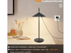 NETTLIFE Lámpara de noche inalámbrica, paquete de 2 LED táctil negra regulable 1800 mhA, recargable con USB, LED integrado permanentemente, IP44