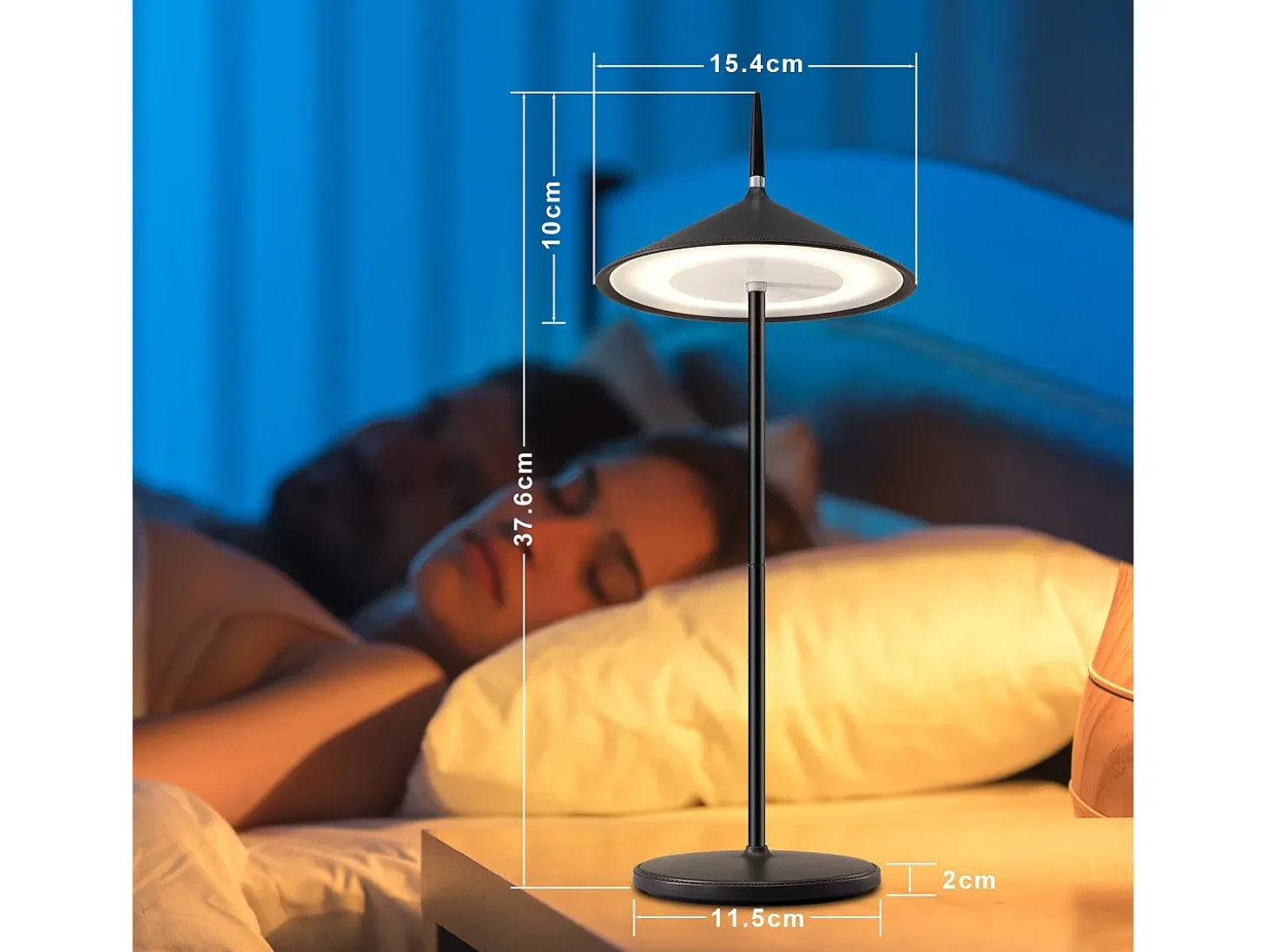 NETTLIFE Lámpara de noche inalámbrica, paquete de 2 LED táctil negra regulable 1800 mhA, recargable con USB, LED integrado permanentemente, IP44