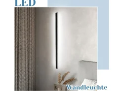 NETTLIFE Lámpara de pared LED negra, 100 CM, Iluminación moderna, Sala de estar, Pasillo, 32 W, Metal, Dormitorio