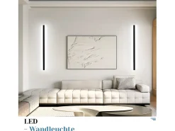 NETTLIFE Lámpara de pared LED negra, 100 CM, Iluminación moderna, Sala de estar, Pasillo, 32 W, Metal, Dormitorio