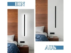 NETTLIFE Lámpara de pared LED negra, 100 CM, Iluminación moderna, Sala de estar, Pasillo, 32 W, Metal, Dormitorio