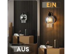 NETTLIFE Lámpara de pared de vidrio gris ahumado con bola de cristal E27 para dormitorio, lámpara de interior moderna para pasillo