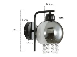 NETTLIFE Lámpara de pared de vidrio gris ahumado con bola de cristal E27 para dormitorio, lámpara de interior moderna para pasillo