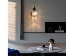 NETTLIFE Lámpara de pared de vidrio gris ahumado con bola de cristal E27 para dormitorio, lámpara de interior moderna para pasillo