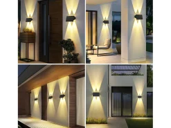 NETTLIFE Lámpara de pared solar para exteriores - Lámparas de pared para exteriores impermeables Lámparas de pared solares de color blanco cálido