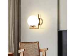 NETTLIFE Lámpara de pared vintage con bola de cristal dorado E27, lámpara de pared para interiores, escalera para dormitorio