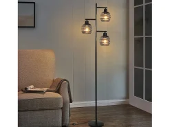 NETTLIFE Lámpara de pie de salón vintage - e27 3 llamas 25W lámpara de pie negra industrial 152CM con interruptor de pie