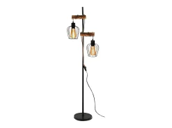 NETTLIFE Lámpara de pie de salón vintage, en madera con 2 llamas en diseño industrial de metal interruptor negro E27 - altura: 151 cm - sin bombilla