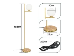 NETTLIFE Lámpara de Pie Industrial Dorada con Interruptor de Pie, Diseño de Metal de Vidrio Blanco, Lámpara de Pie Vintage E27, Cable de 2 Metros