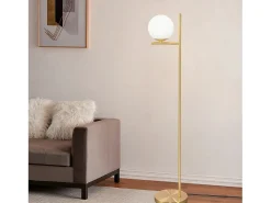 NETTLIFE Lámpara de Pie Industrial Dorada con Interruptor de Pie, Diseño de Metal de Vidrio Blanco, Lámpara de Pie Vintage E27, Cable de 2 Metros