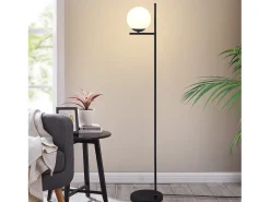 NETTLIFE Lámpara de Pie Industrial - Moderna Negra con Interruptor de Pie Diseño de Metal Lámpara de Pie de Vidrio Blanco E27 Vintage Cable de 2M