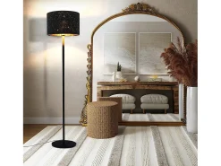 NETTLIFE Lámpara de pie moderna para sala de estar - de tela con casquillo E27 Máx. Diseño Estrella Dorada Negra 40W Pantalla 144cm