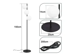 NETTLIFE Lámpara de pie negra -moderna para sala de estar de 3 luces con interruptor de pie industrial vintage de vidrio con diseño de metal E27
